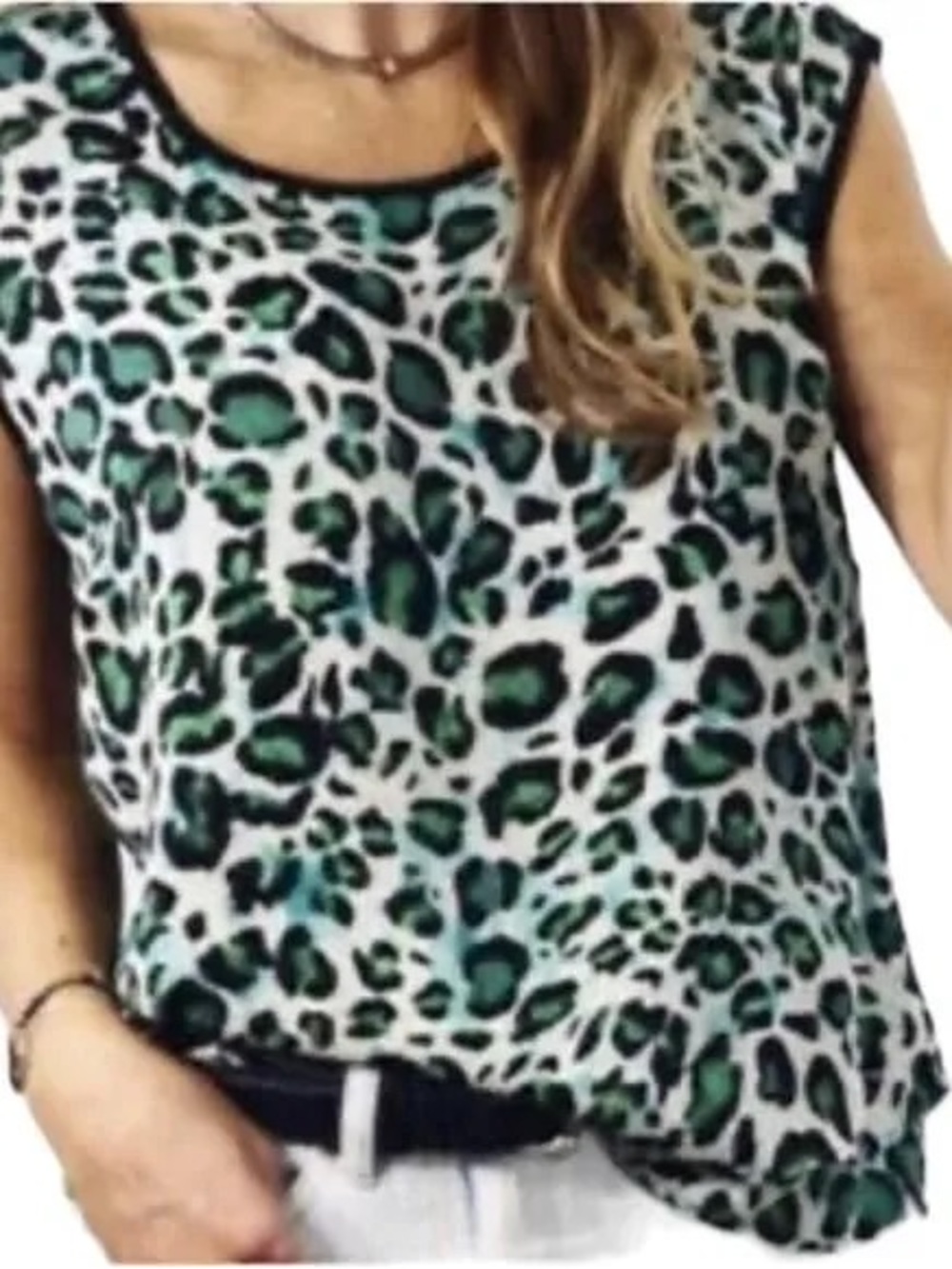 Cabi Top 3260 Green Leopard Print Blouse Size XL